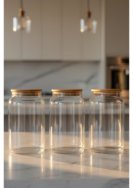 3’lü Cam Kavanoz Seti 1130 cc – Vakumlu Bambu Kavanoz fiyatları