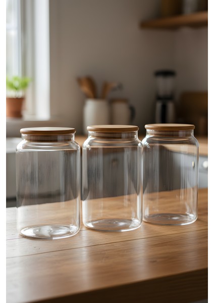 3’lü Cam Kavanoz Seti 1130 cc – Vakumlu Bambu Kavanoz modelleri