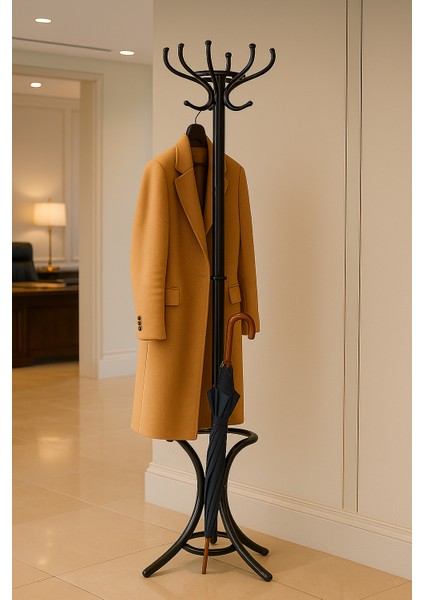 Premium Siyah Metal Portmanto Askılık Hol Antre Büro Ofis Rack Hanger Fabrikadan 100KG Taşıma