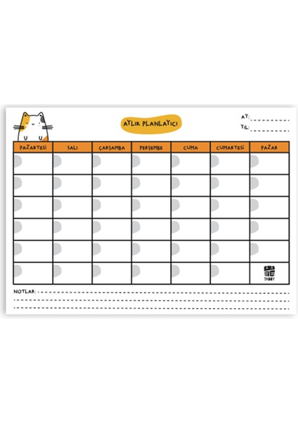 Sevimli Kedi Aylık Planlayıcı 12 Adet Sarı