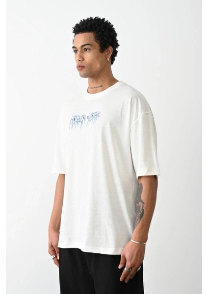 Unisex Baskılı Oversize T-Shirt - Beyaz fiyatları