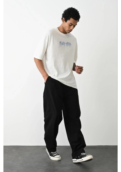 Unisex Baskılı Oversize T-Shirt - Beyaz indirimleri