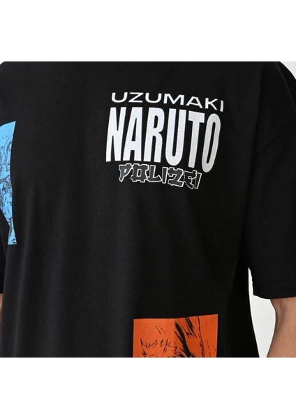 Unisex Bisiklet Yaka Baskılı Oversize T-Shirt - Siyah fırsatları