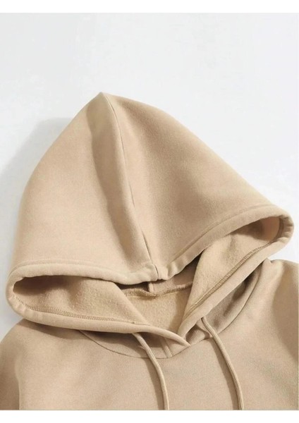 Erkek Düz Kapüşonlu Sweat - Bej fırsatları