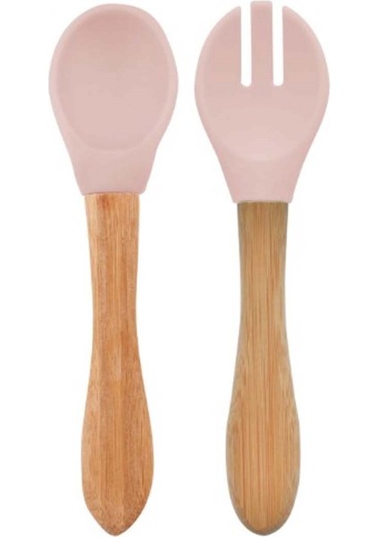 Oioi Mama Kaşığı ve Çatal Seti Pinky Pink 6 Ay+ İçin Bambu Saplı Yumuşak Silikon Uçlar