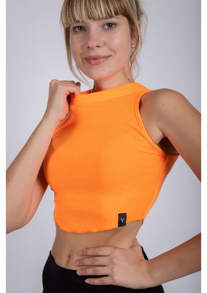 Sıfır Kollu Büstiyer Kısa Penye Crop T-Shirt