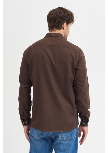 Kaşmir Görünümlü Çift Cepli Regular Fit Uzun Kollu Erkek Gömlek