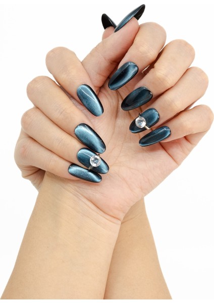 10'lu Mavi Kısa Oval TT0910 Tekrar Kullanılabilir El Yapımı Protez Takma Tırnak - Mavi-S modelleri