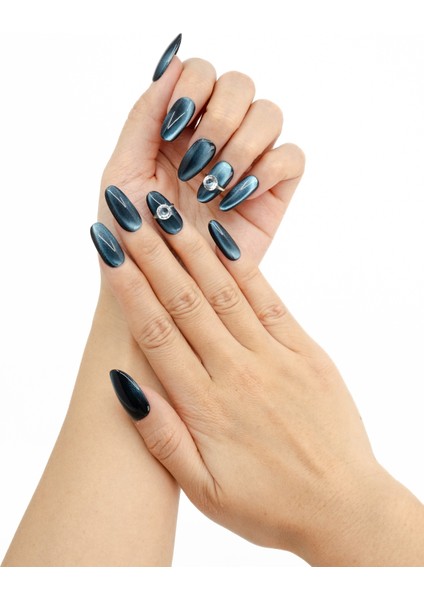 10'lu Mavi Kısa Oval TT0910 Tekrar Kullanılabilir El Yapımı Protez Takma Tırnak - Mavi-S fırsatları