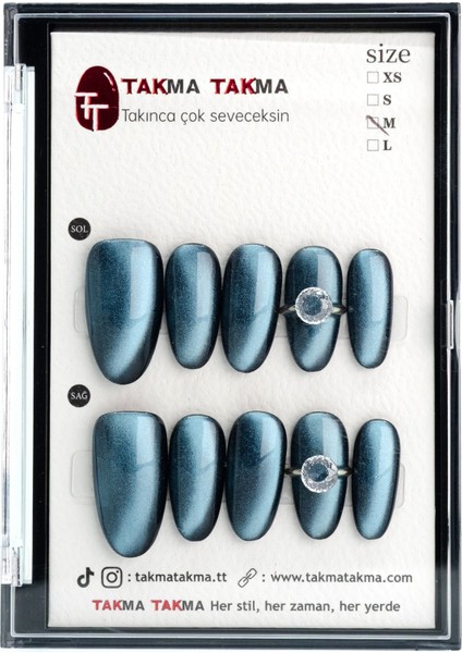 10'lu Mavi Kısa Oval TT0910 Tekrar Kullanılabilir El Yapımı Protez Takma Tırnak - Mavi-S indirimleri