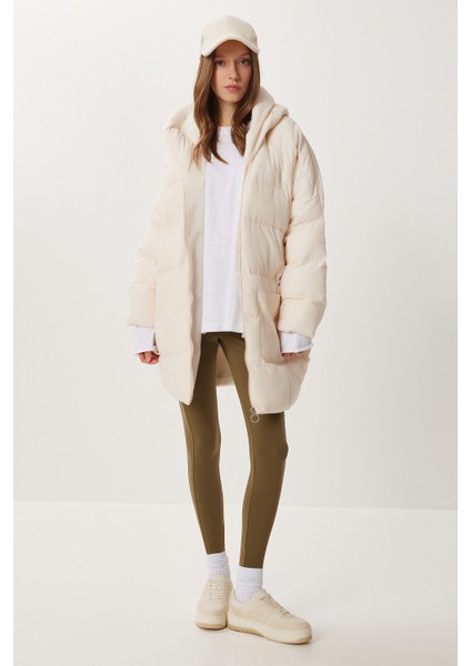 Kapüşonlu Oversize Şişme Mont LNT0014 Krem fiyatları