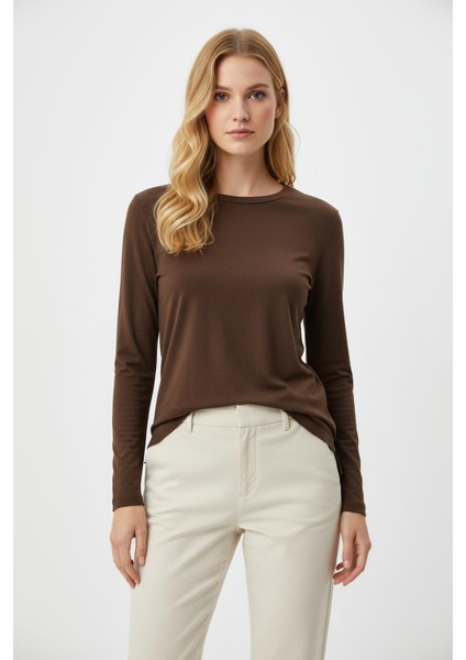 8229A Bisiklet Yak Yırtmaçlı Tunik Kahve