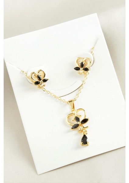 Çiçek Zirkon Taşlı Set Kolye