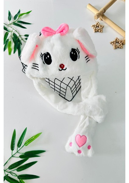 Peluş Tavşan Kulaklı Kalpli Sevimli Hareketli Eğlenceli çocuk kulaklık - Pembe