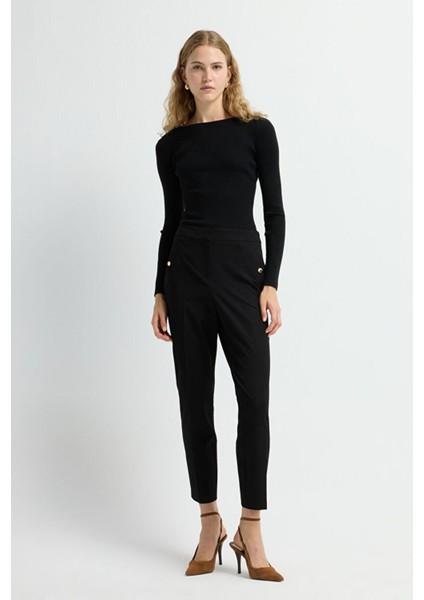 Metal Aksesuarlı Cepli Pantolon Siyah 15335246013
