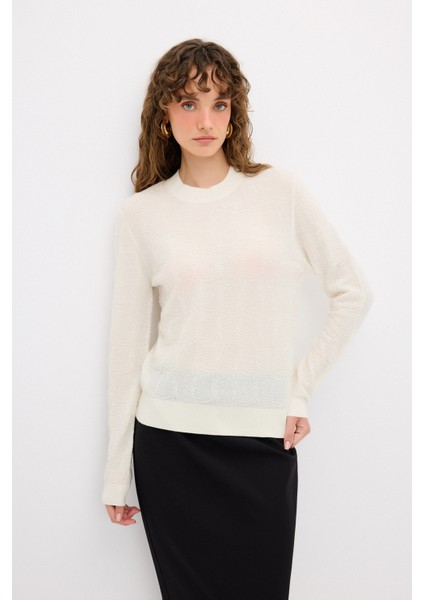 Örgü Detaylı Yün Triko Kazak Kemik 13944058000