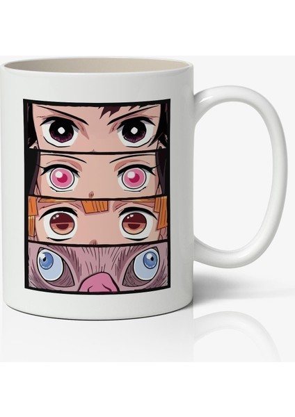 Demon Slayer Karakterler Gözler Temalı Beyaz Porselen Anime Kupa Bardak
