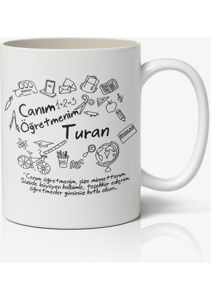 Kişiye Özel Öğretmenler Günü 24 Kasım Temalı Beyaz Kupa Bardak Öğretmene Hediye