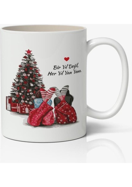 Yeni Yıl Yılbaşı Mutlu Yıllar Yeni Yıl Temalı Beyaz Kupa Bardak Sevgiliye Arkadaşa Hediye