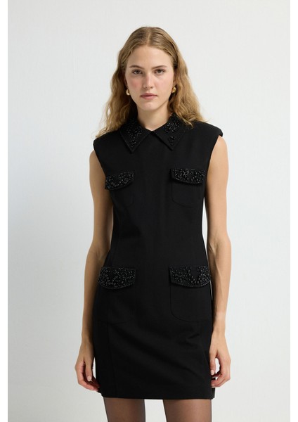 Cepli Çakım Detaylı Elbise Siyah 12445712000