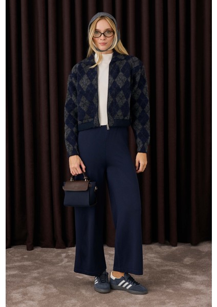 Beli Lastikli Triko Pantolon Ofis Lacivert