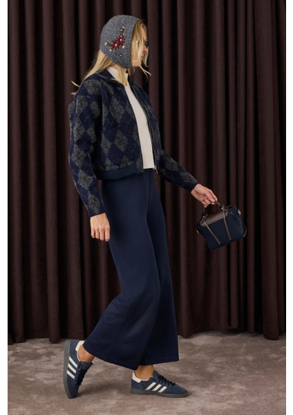 Beli Lastikli Triko Pantolon Ofis Lacivert