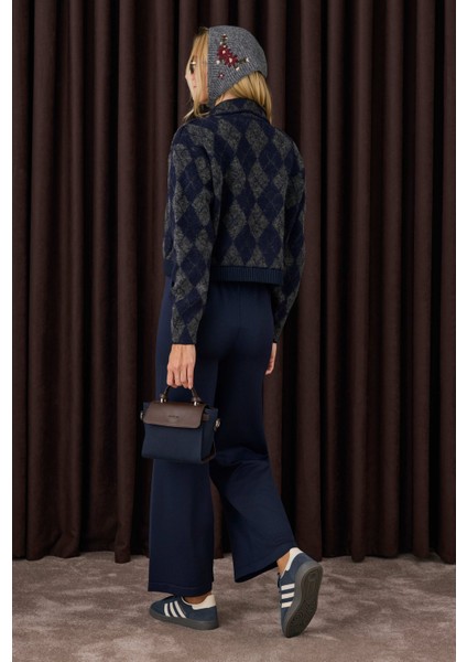 Beli Lastikli Triko Pantolon Ofis Lacivert