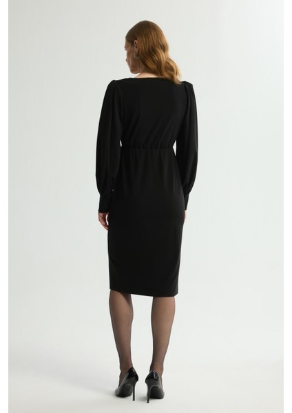 Bağlama Detaylı Uzun Elbise Siyah 124L9707000