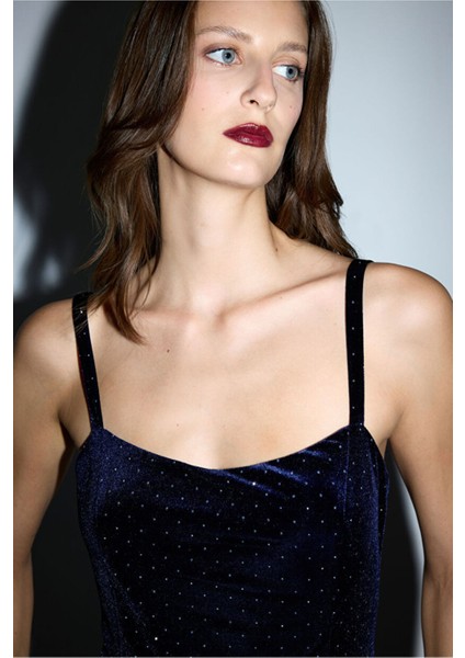 Kadife Mini Elbise Lacivert 12444353002 indirimleri