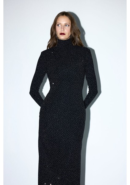 Yırtmaçlı Jarse Elbise Siyah 12444354002 fiyatları