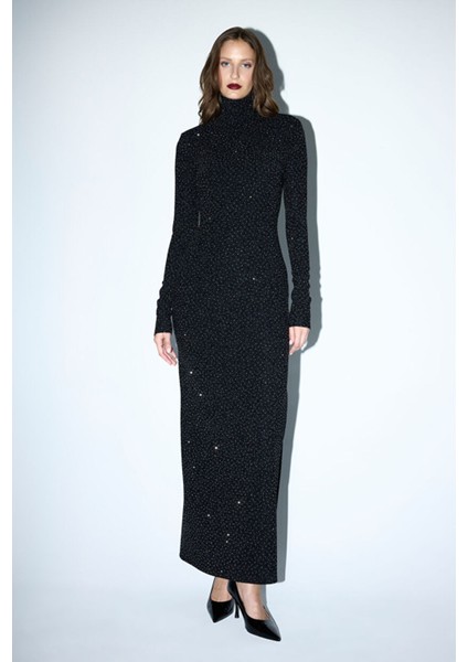 Yırtmaçlı Jarse Elbise Siyah 12444354002 indirimleri