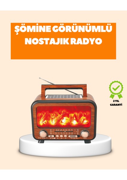 bulurum şömine alev ışıklı solar bluetooth hoparlör – 7w güçlü ses, fm ra