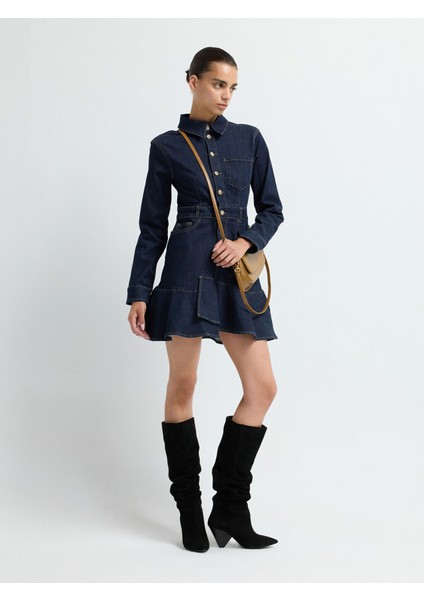 Cepli Pileli Denim Elbise Lacivert 12445837000