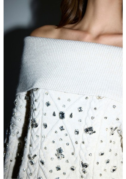 Taşlı Triko Kazak Kemik 13946094000 fiyatları