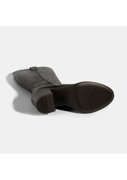 Kadın Kahve Kroko Baskılı Kalın Topuklu Deri Çizme modelleri