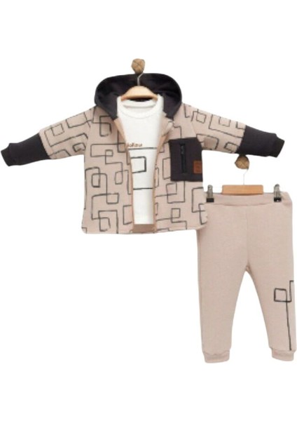 254045 Erkek Bebek Karma Desenli Kapüşonlu Şardonlu 3'lü Takım fiyatları