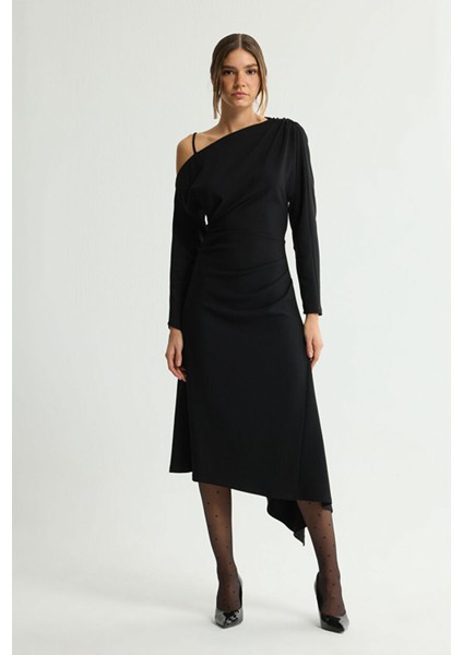 Örme Büzgülü Elbise Siyah 124L9711000