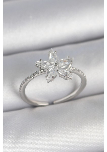 bulurum pirinç gümüş renk zirkon taşlı yıldız model ayarlanabilir kadın yüzük