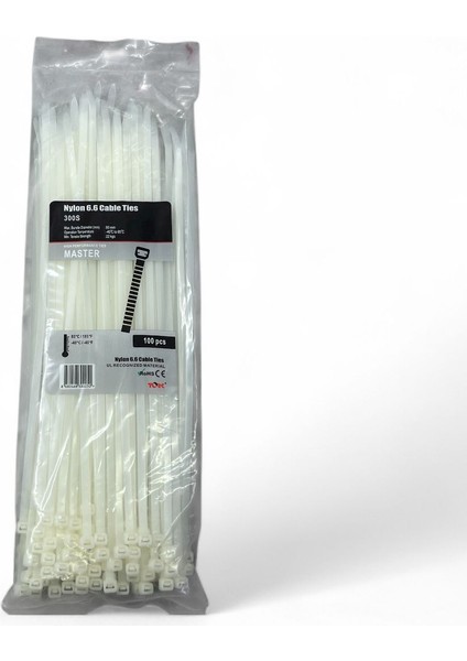 Tork Kablo Bağı Cırt Kelepçe 4,8 MMX300 mm Siyah 100 'lü Paket