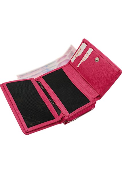Saxa Kağıt Para ve Bol Kart Bölmeli Hakiki Deri Kadın Kartlık Cüzdan - Fuşya fırsatları
