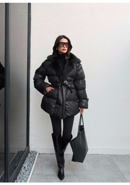 Yaka Kürk Kemerli Şişme Mont fiyatları