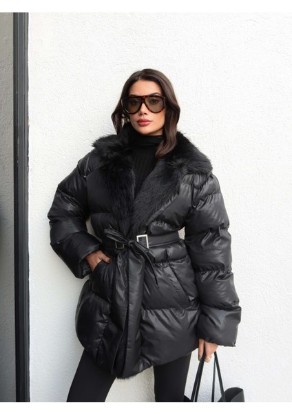 Yaka Kürk Kemerli Şişme Mont fırsatları