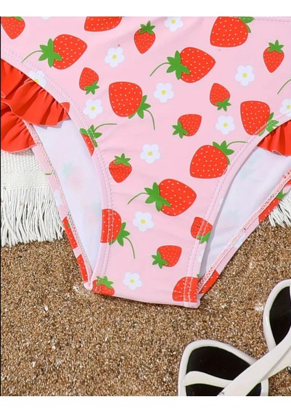 Kırmızı Çilekli Bikini Mayo Büstiyer Bluz Takımı Çocuk Plaj Giyim modelleri