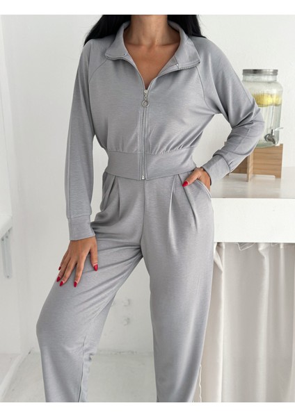 Beli Pensli Fermuarlı Şık Eşofman Takımı / Zip Detail Pleated Waist Elegant Tracksuit Set fiyatları