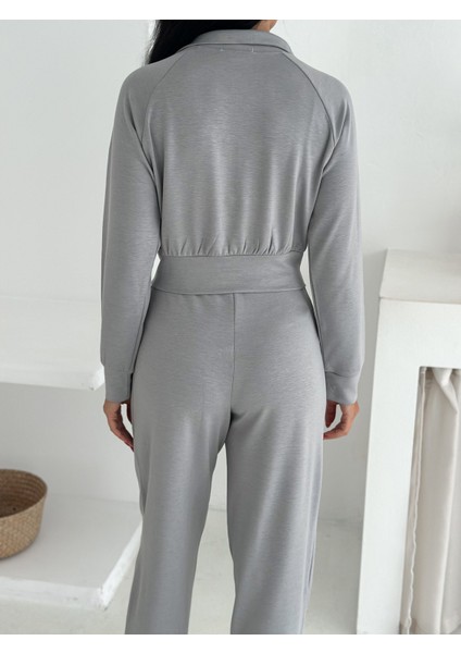 Beli Pensli Fermuarlı Şık Eşofman Takımı / Zip Detail Pleated Waist Elegant Tracksuit Set fırsatları
