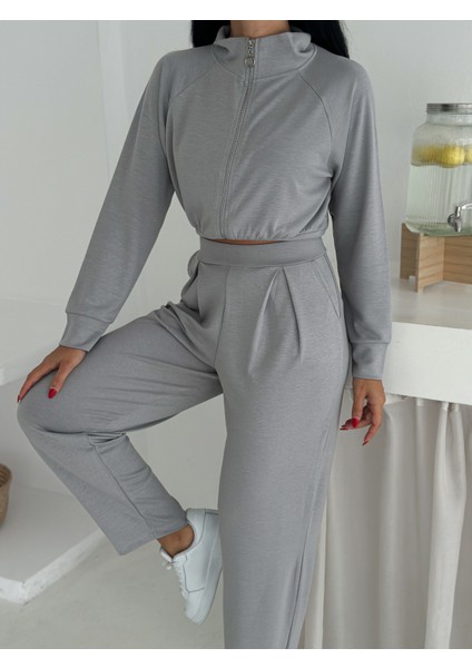 Beli Pensli Fermuarlı Şık Eşofman Takımı / Zip Detail Pleated Waist Elegant Tracksuit Set indirimleri