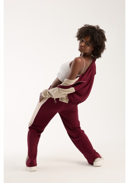 Urbnfıt Kadın Renk Bloklu Fermuarlı Rahat Kesim Eşofman Takımı / Women’s Relaxed Fit Tracksuit