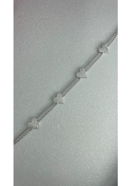 Beyaz Altın Kaplama Ithal Yüksek Kalite Çift Zincirli Minimal Kalp Figürlü 925 Ayar Gümüş Bileklik fırsatları