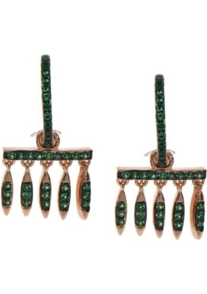 Zirkon Taşlı Sallantılı Yeşil Gümüş Küpe