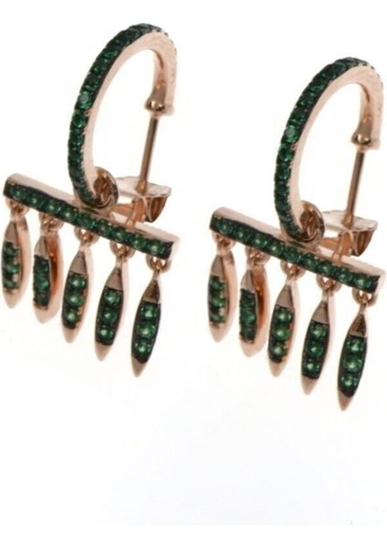 Zirkon Taşlı Sallantılı Yeşil Gümüş Küpe fiyatları